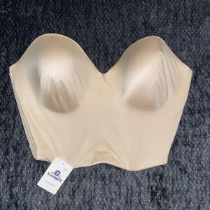 B.Temptd Cream Strapless Longline Bra 36DD Smooth Molded Cups Adjustable Back